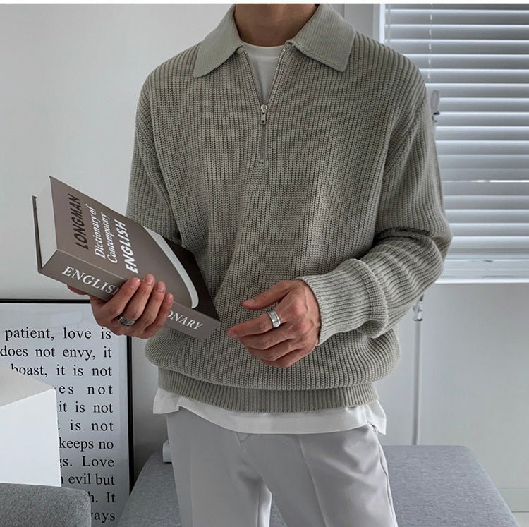 Sweter Męski z Zamkiem | Regularny Krój i Długi Rękaw - Arkadya Outlet - Sweaters