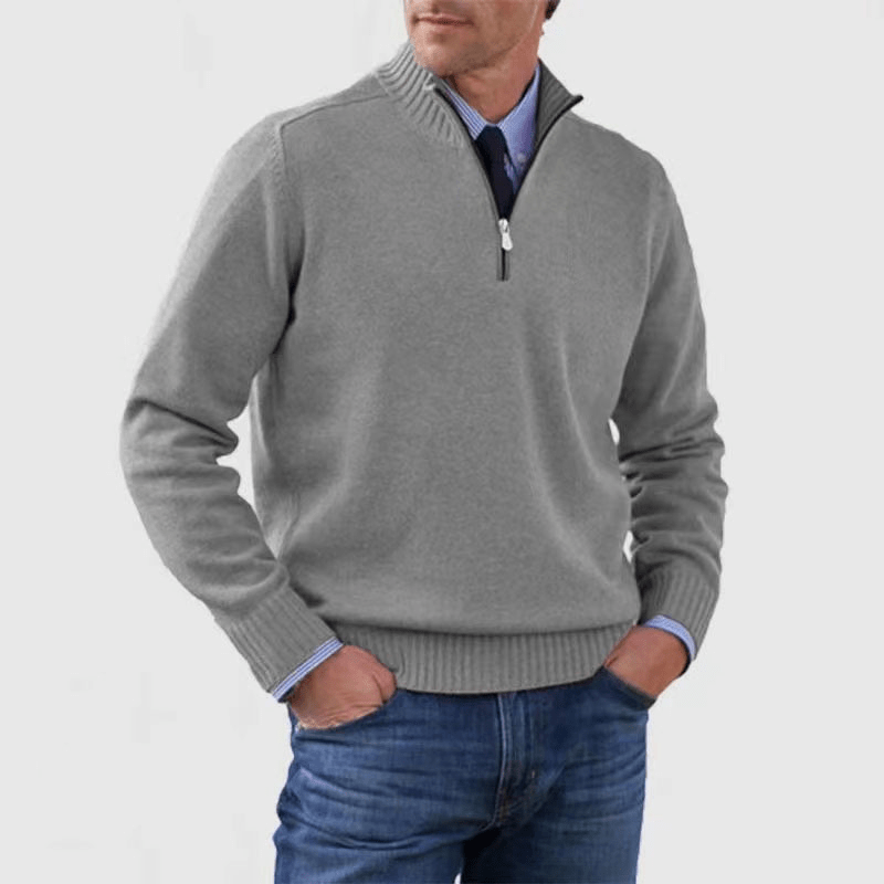 Sweter Męski | Zamek Ćwierć z Prążkowanymi Mankietami - Arkadya Outlet - Sweaters