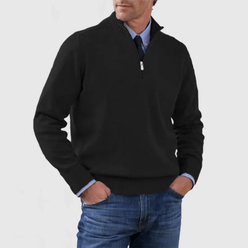 Sweter Męski | Zamek Ćwierć z Prążkowanymi Mankietami - Arkadya Outlet - Sweaters