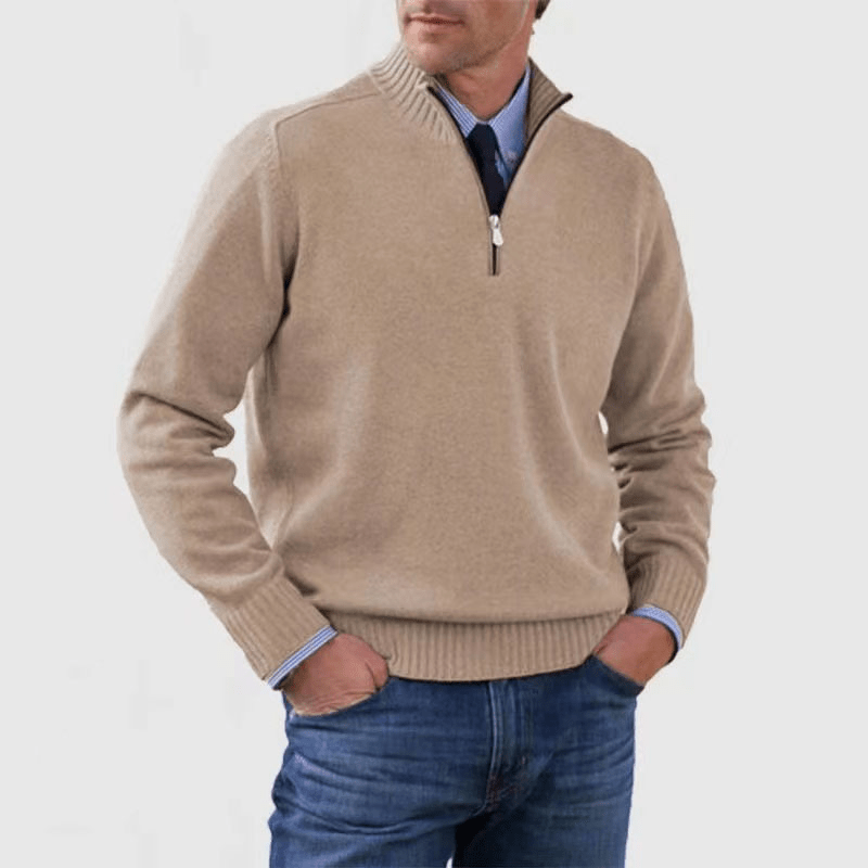 Sweter Męski | Zamek Ćwierć z Prążkowanymi Mankietami - Arkadya Outlet - Sweaters