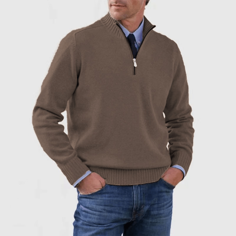 Sweter Męski | Zamek Ćwierć z Prążkowanymi Mankietami - Arkadya Outlet - Sweaters