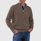 Sweter Męski | Zamek Ćwierć z Prążkowanymi Mankietami - Arkadya Outlet - Sweaters