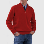 Sweter Męski | Zamek Ćwierć z Prążkowanymi Mankietami - Arkadya Outlet - Sweaters