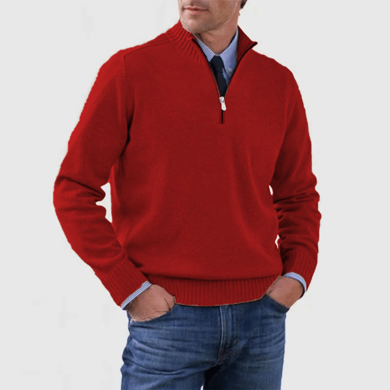 Sweter Męski | Zamek Ćwierć z Prążkowanymi Mankietami - Arkadya Outlet - Sweaters