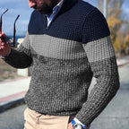 Sweter Męski | Zamek Ćwierćdługości i Poziome Pasy Kolorów - Arkadya Outlet - Sweaters