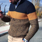 Sweter Męski | Zamek Ćwierćdługości i Poziome Pasy Kolorów - Arkadya Outlet - Sweaters