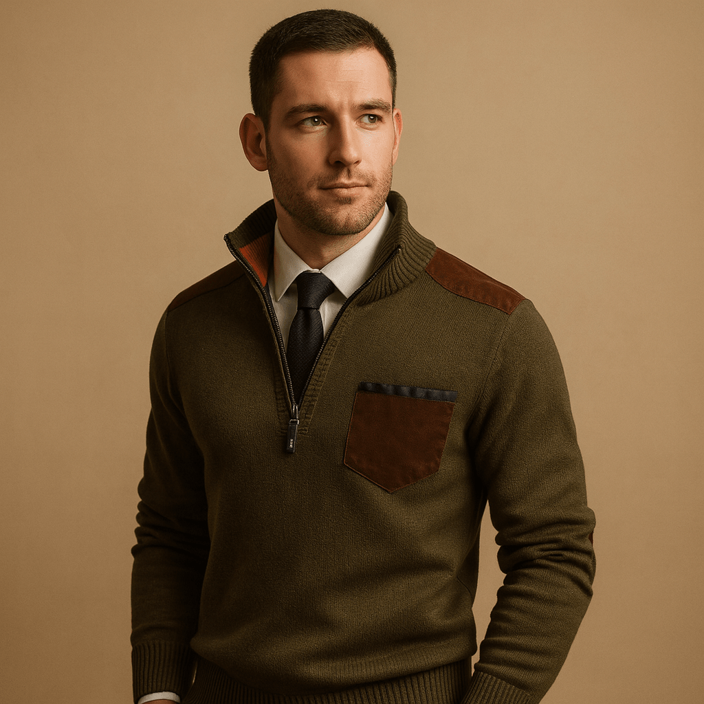 Sweter Męski | Zamek przy Kołnierzu i Kieszonka na Piersi - Arkadya Outlet - Sweaters