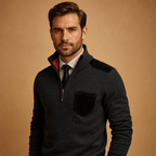 Sweter Męski | Zamek przy Kołnierzu i Kieszonka na Piersi - Arkadya Outlet - Sweaters