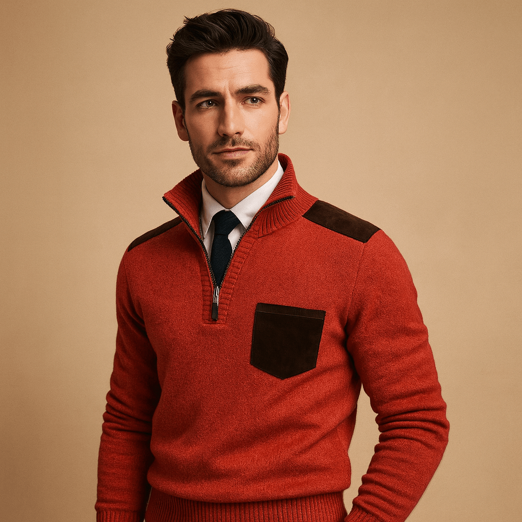 Sweter Męski | Zamek przy Kołnierzu i Kieszonka na Piersi - Arkadya Outlet - Sweaters