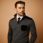 Sweter Męski | Zamek przy Kołnierzu i Kieszonka na Piersi - Arkadya Outlet - Sweaters