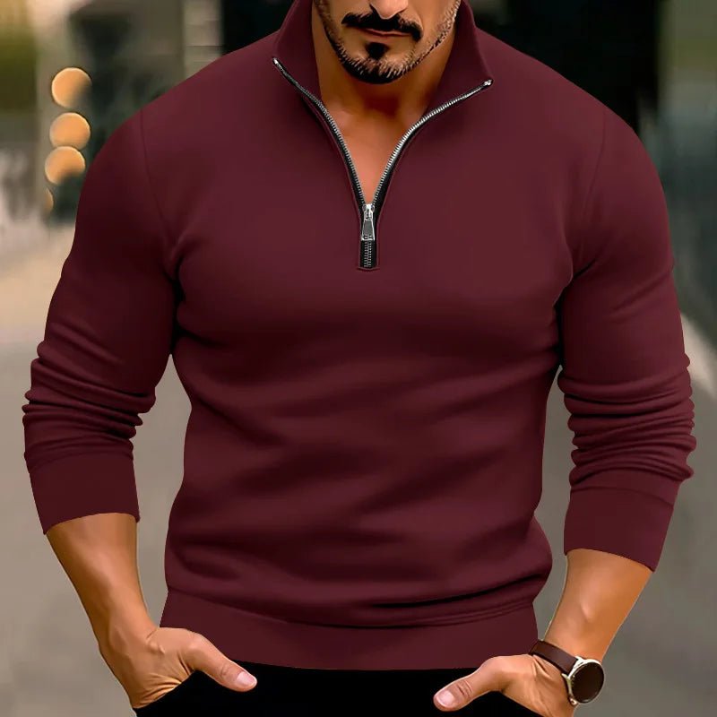 Sweter Męski | Zamek z Przodu i Stójka na Długi Rękaw - Arkadya Outlet - Sweaters