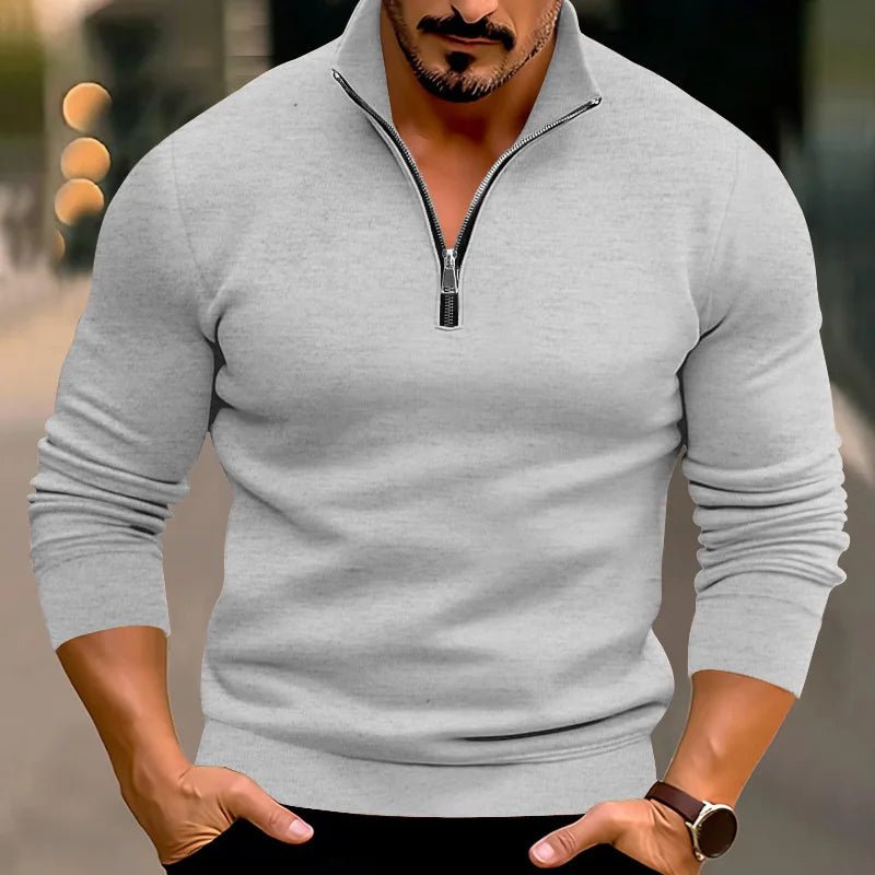 Sweter Męski | Zamek z Przodu i Stójka na Długi Rękaw - Arkadya Outlet - Sweaters