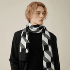 Szalik Męski | Wzorzysty z geometrycznym wzorem i kratką - Arkadya Outlet - szalik