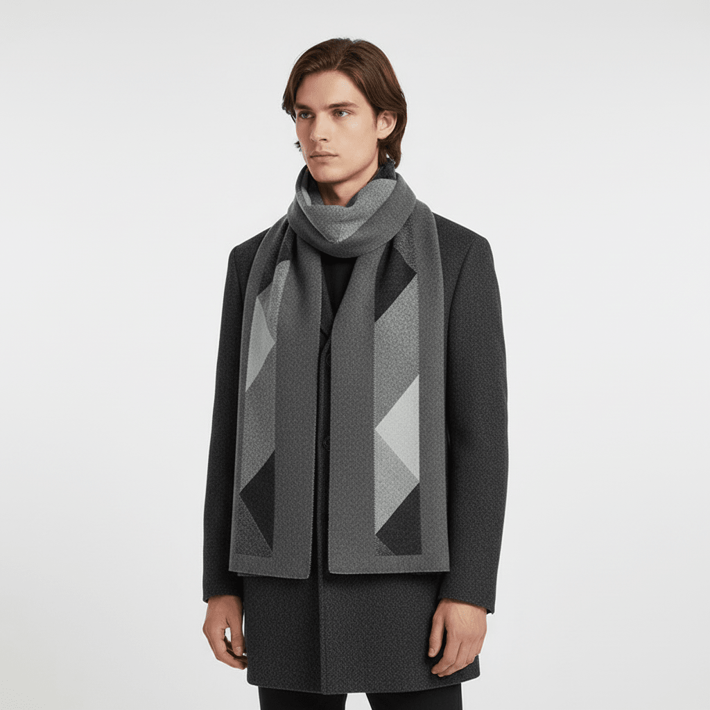 Szalik Męski | Wzorzysty z geometrycznym wzorem i kratką - Arkadya Outlet - szalik