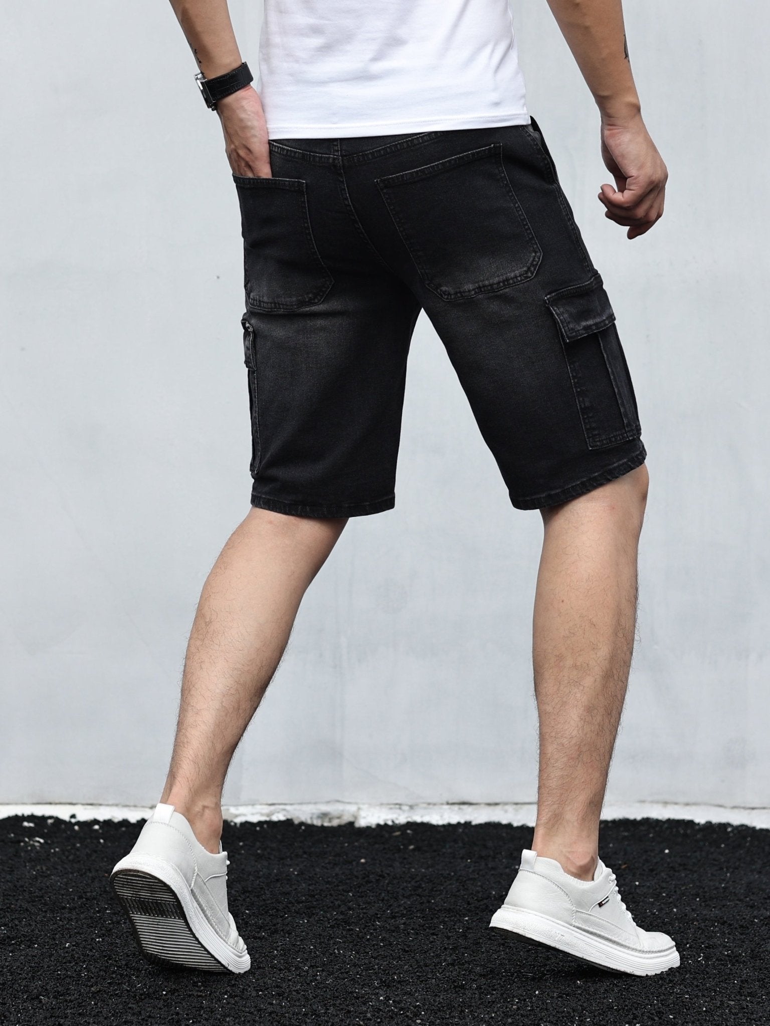 Szorty męskie cargo jeansowe luźne - Arkadya Outlet - Men Short