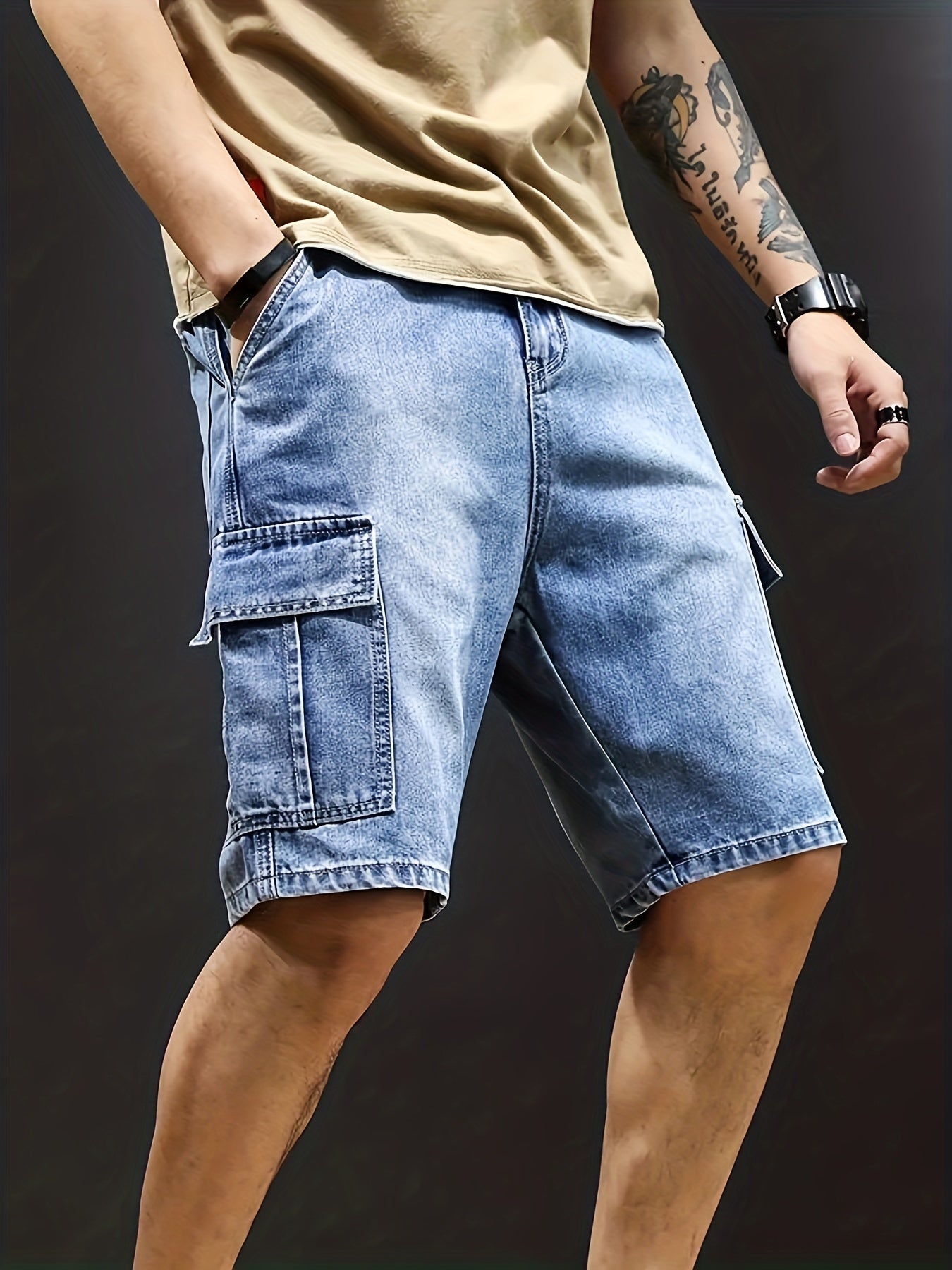 Szorty męskie cargo jeansowe luźne - Arkadya Outlet - Men Short