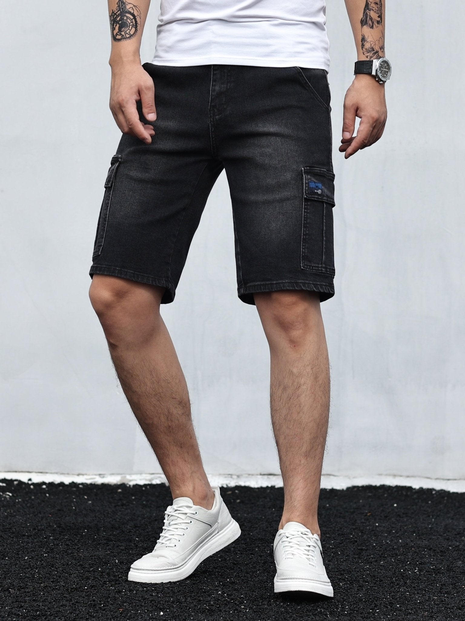 Szorty męskie cargo jeansowe luźne - Arkadya Outlet - Men Short