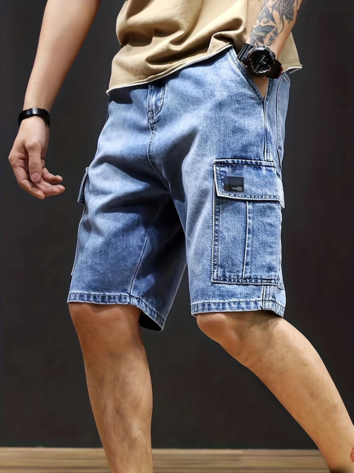 Szorty męskie cargo jeansowe luźne - Arkadya Outlet - Men Short