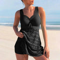 Tankini damskie dwuczęściowe z dekoltem V i szortami z wbudowaną spódnicą – wysoki stan - Arkadya Outlet - Women Swimwear