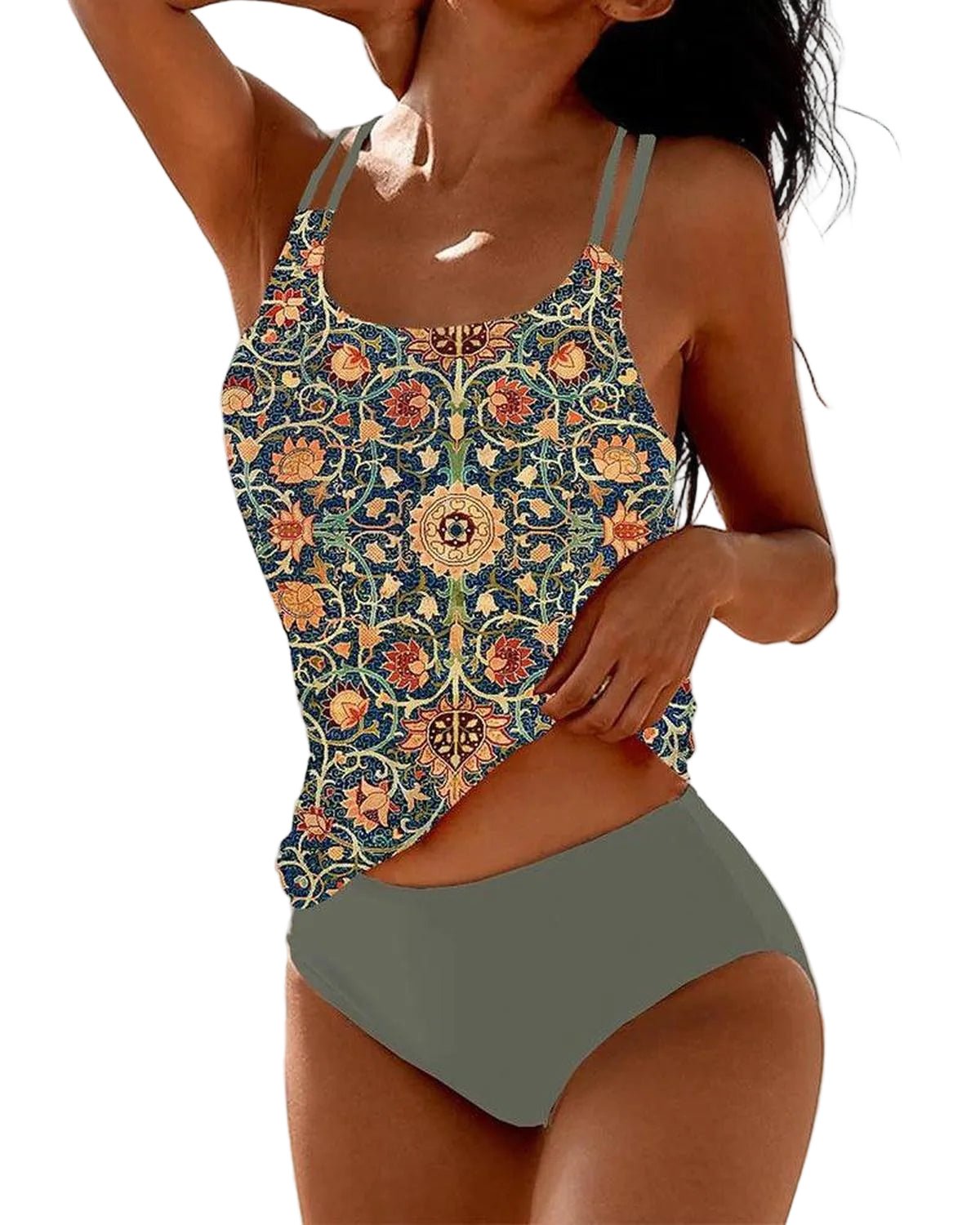 Tankini damskie dwuczęściowe z nadrukiem i majtkami z wysokim stanem – top zakrywający tułów - Arkadya Outlet - Women Swimwear
