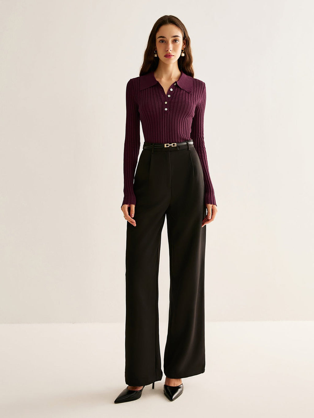 Top damski dopasowany z długim rękawem - Arkadya Outlet - Women Shirt