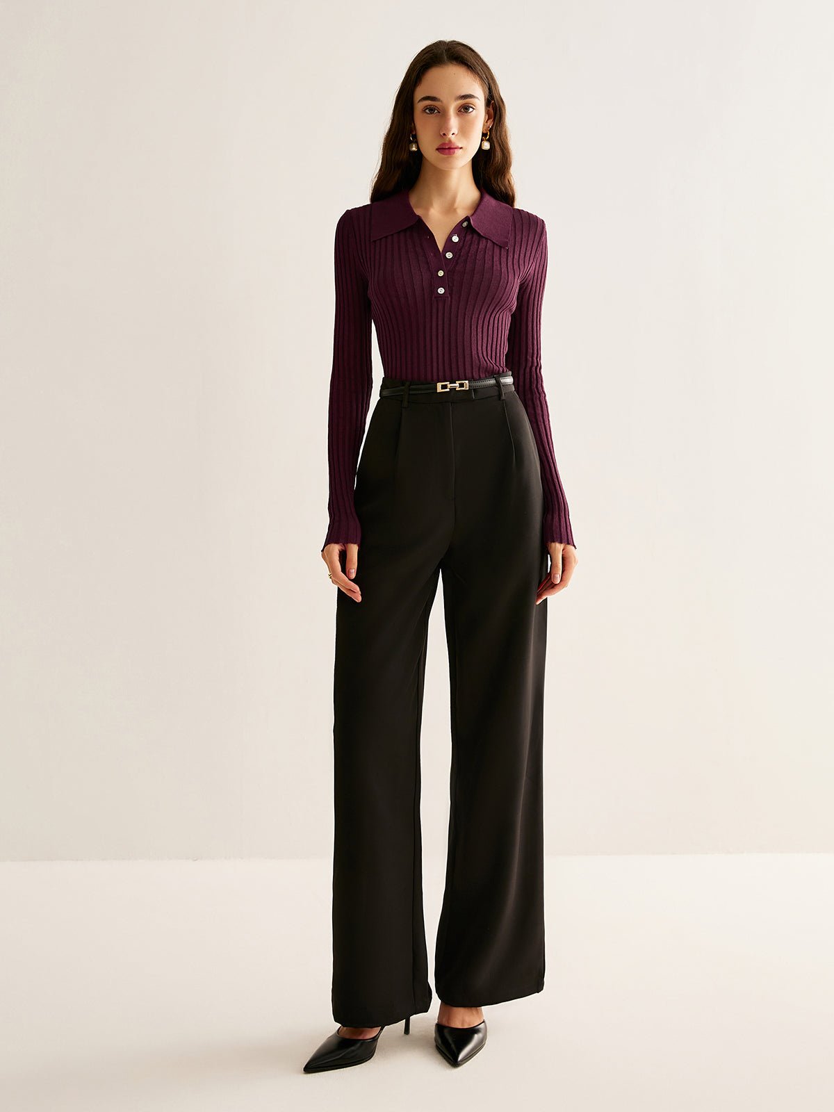 Top damski dopasowany z długim rękawem - Arkadya Outlet - Women Shirt