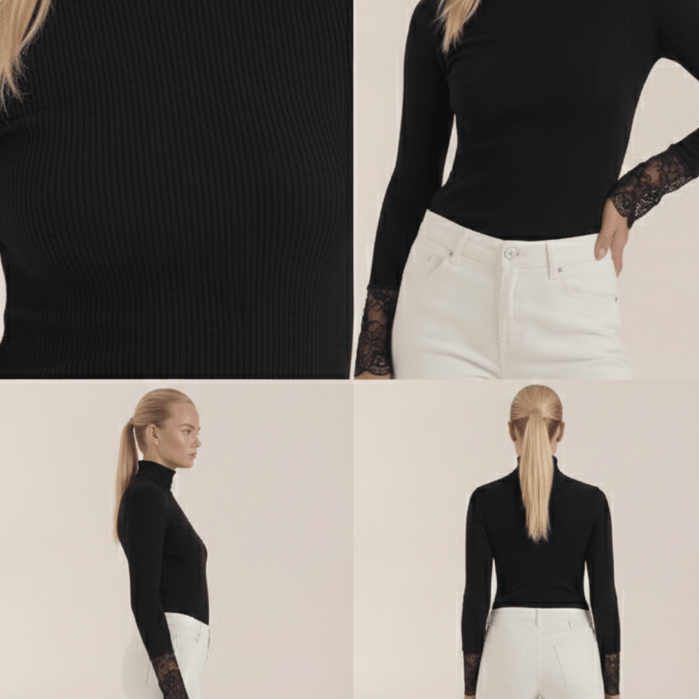 Top damski golf z koronkowymi mankietami - Arkadya Outlet - Women Top