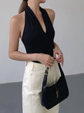Top damski halter z dekoltem V i odkrytymi plecami - Arkadya Outlet - Women Blouse