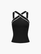 Top damski halter ze skrzyżowanymi paskami - Arkadya Outlet - Women Top