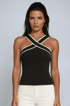 Top damski halter ze skrzyżowanymi paskami - Arkadya Outlet - Women Top