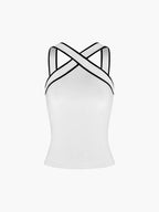 Top damski halter ze skrzyżowanymi paskami - Arkadya Outlet - Women Top