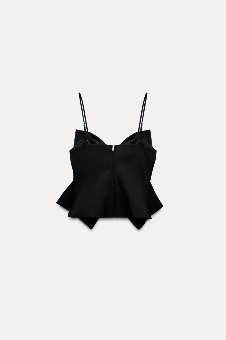 Top damski krótki z kokardą z przodu - Arkadya Outlet - Women Top