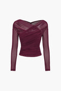 Top damski marszczony z długim rękawem - Arkadya Outlet - Women Top