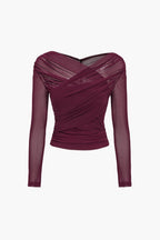 Top damski marszczony z długim rękawem - Arkadya Outlet - Women Top