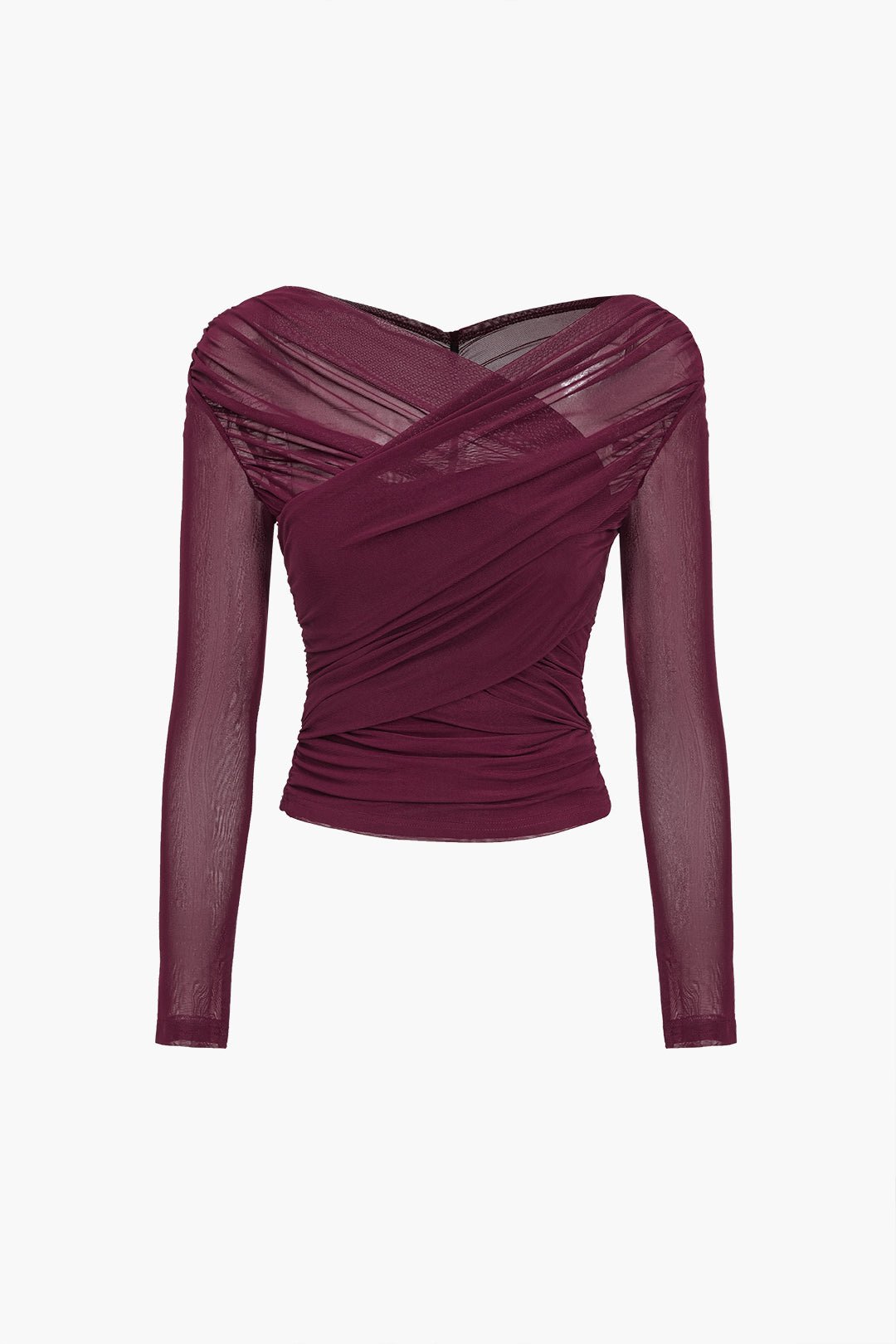 Top damski marszczony z długim rękawem - Arkadya Outlet - Women Top