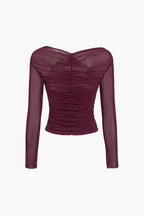 Top damski marszczony z długim rękawem - Arkadya Outlet - Women Top