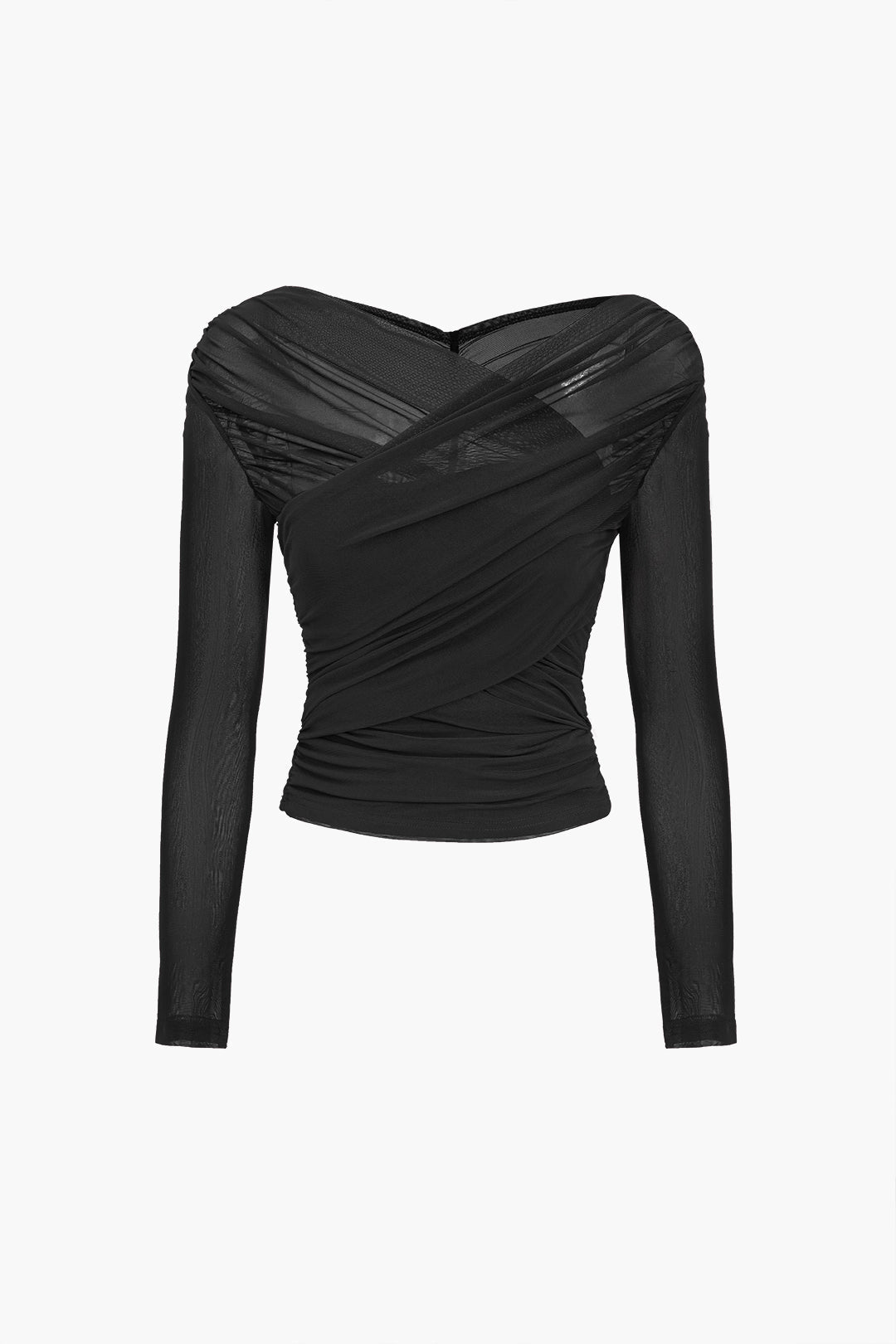 Top damski marszczony z długim rękawem - Arkadya Outlet - Women Top