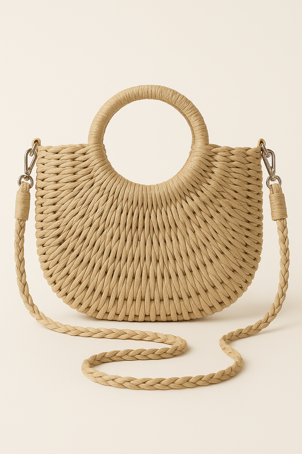 Torebka damska półksiężyc – uchwyty, pleciony pasek - Arkadya Outlet - Women Bag