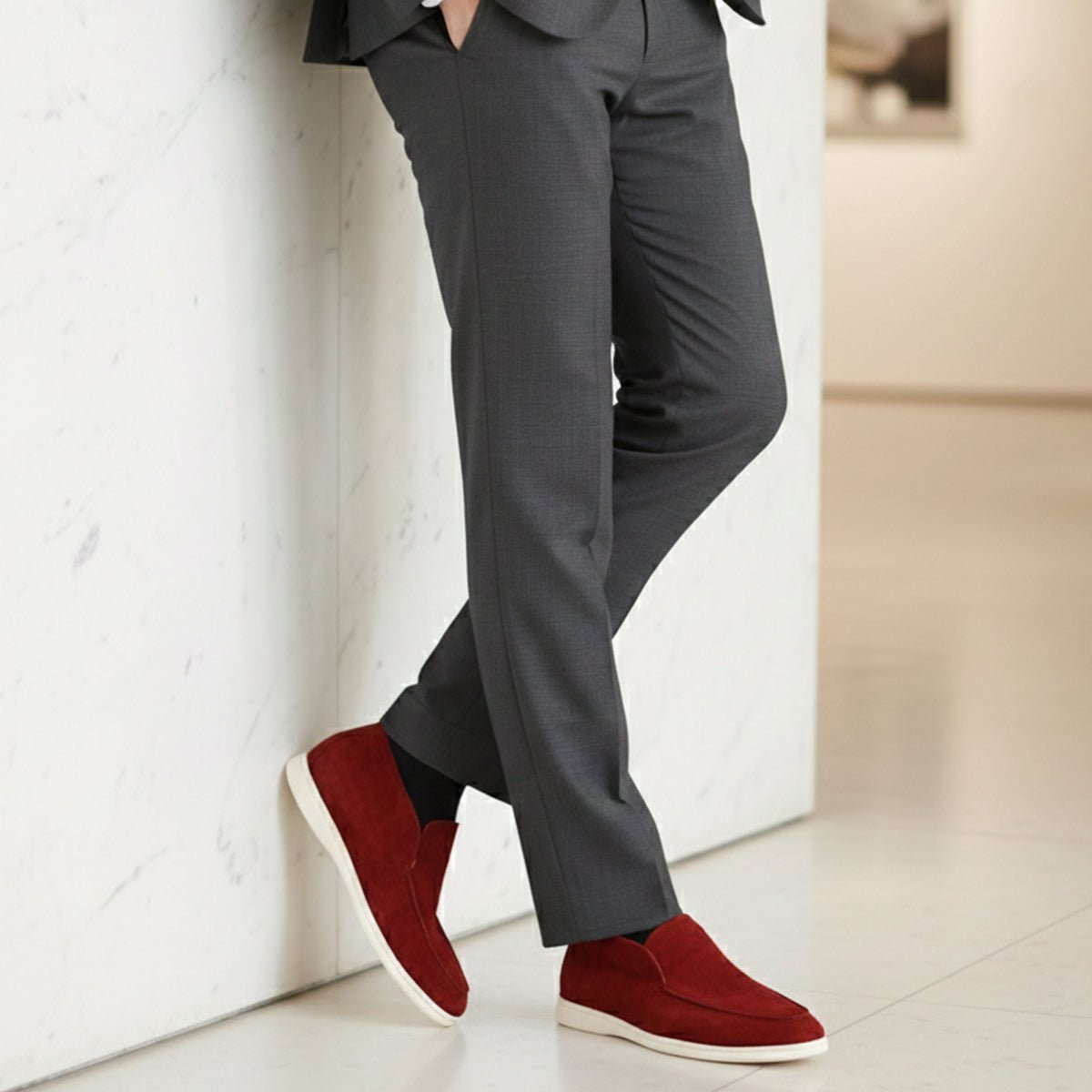 Zamszowe mokasyny męskie wsuwane – gumowa podeszwa - Arkadya Outlet - Men Shoes