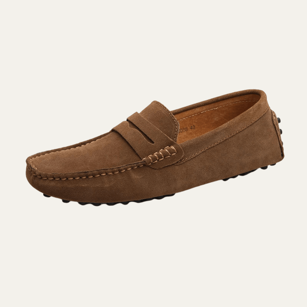 Zamszowe mokasyny męskie wsuwane – przeszycia, niski profil - Arkadya Outlet - Men Shoes