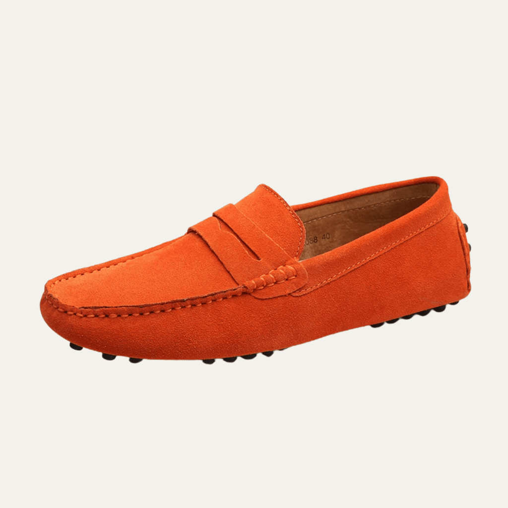 Zamszowe mokasyny męskie wsuwane – przeszycia, niski profil - Arkadya Outlet - Men Shoes