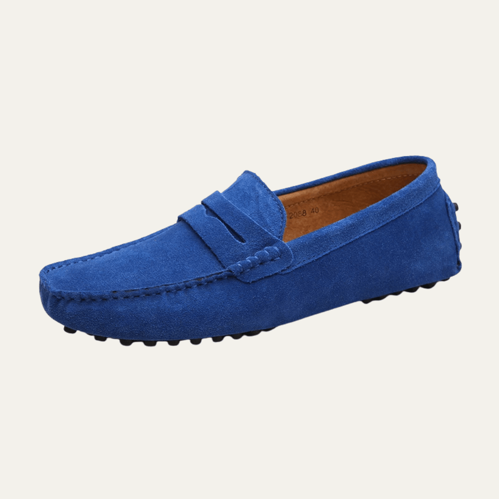 Zamszowe mokasyny męskie wsuwane – przeszycia, niski profil - Arkadya Outlet - Men Shoes