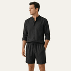 Zestaw Męski Bawełna Len Koszula Szorty Luźny Krój - Arkadya Outlet - Men Set
