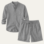 Zestaw Męski Bawełna Len Koszula Szorty Luźny Krój - Arkadya Outlet - Men Set