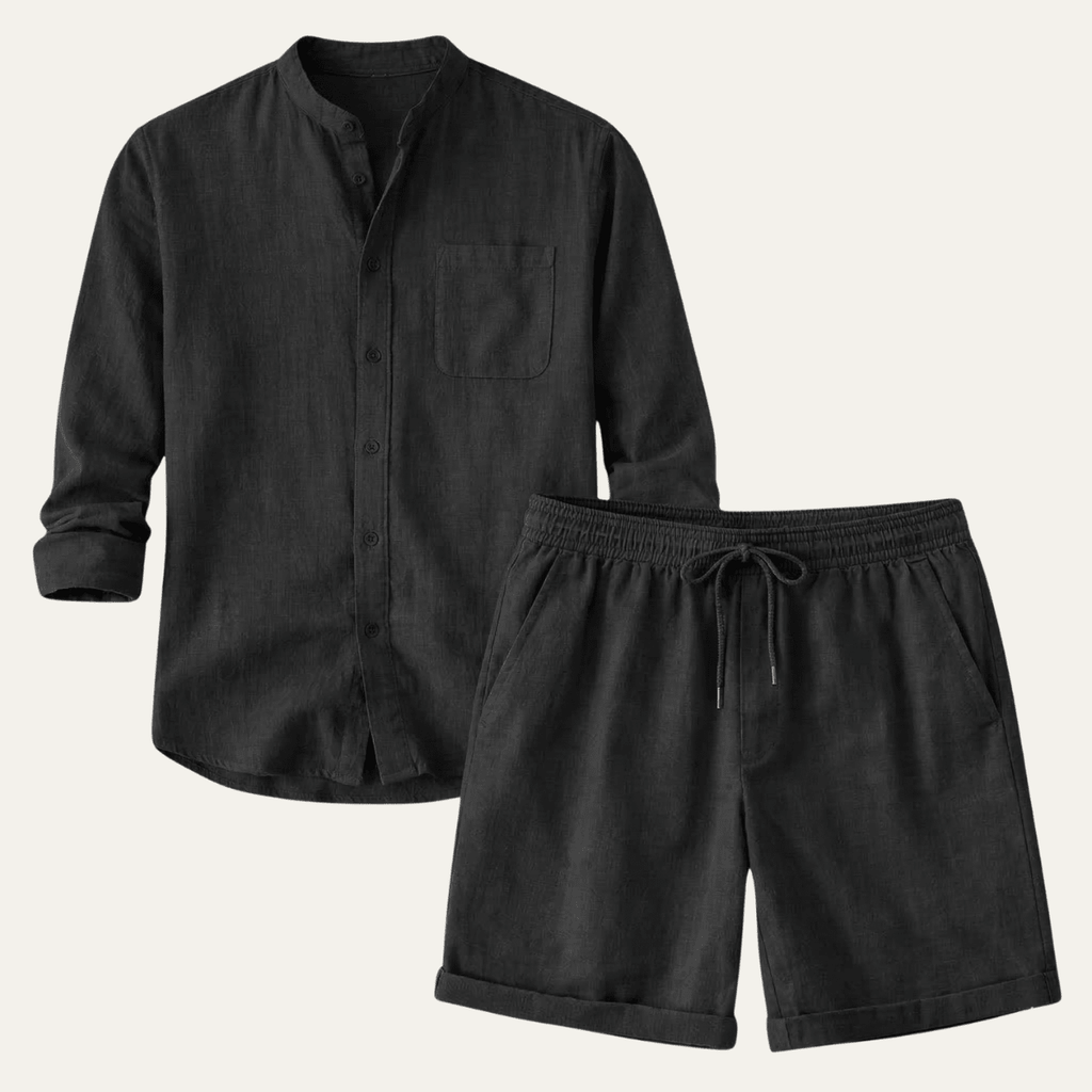 Zestaw Męski Bawełna Len Koszula Szorty Luźny Krój - Arkadya Outlet - Men Set