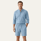 Zestaw Męski Bawełna Len Koszula Szorty Luźny Krój - Arkadya Outlet - Men Set
