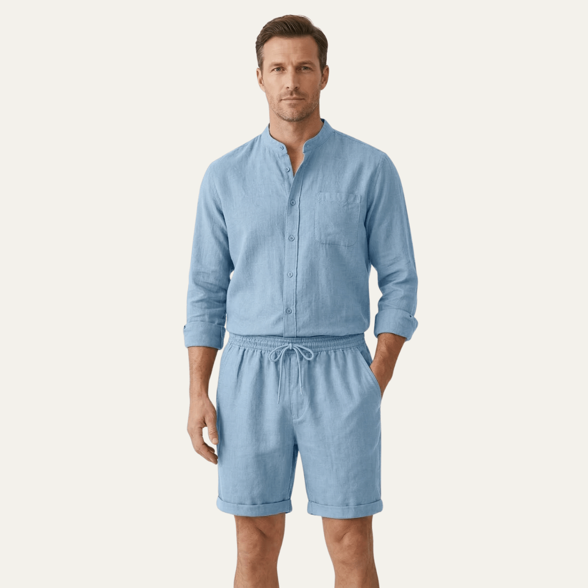 Zestaw Męski Bawełna Len Koszula Szorty Luźny Krój - Arkadya Outlet - Men Set