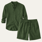 Zestaw Męski Bawełna Len Koszula Szorty Luźny Krój - Arkadya Outlet - Men Set