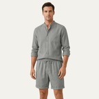 Zestaw Męski Bawełna Len Koszula Szorty Luźny Krój - Arkadya Outlet - Men Set