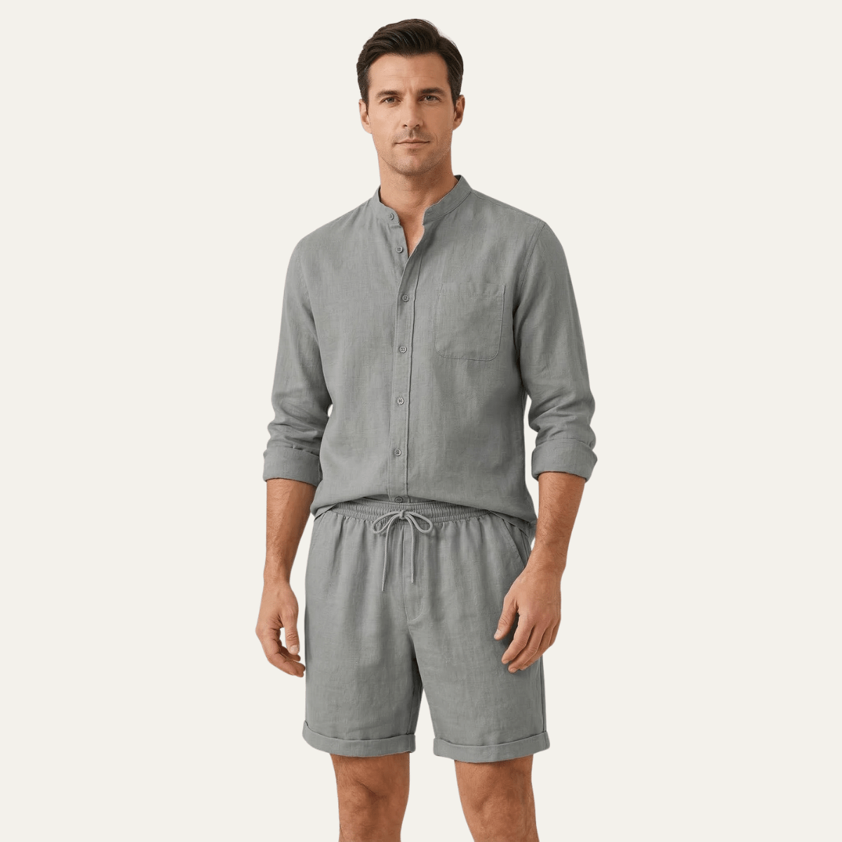 Zestaw Męski Bawełna Len Koszula Szorty Luźny Krój - Arkadya Outlet - Men Set